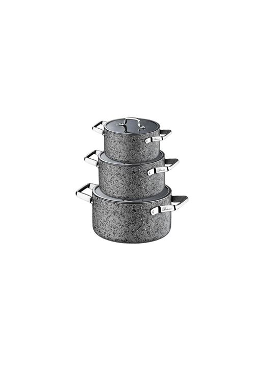 Stone-Age 6 Parça Çizilmez Yanmaz Yapışmaz İndüksiyonlu Midi Tencere Seti 16 cm,18 cm, 20 cm